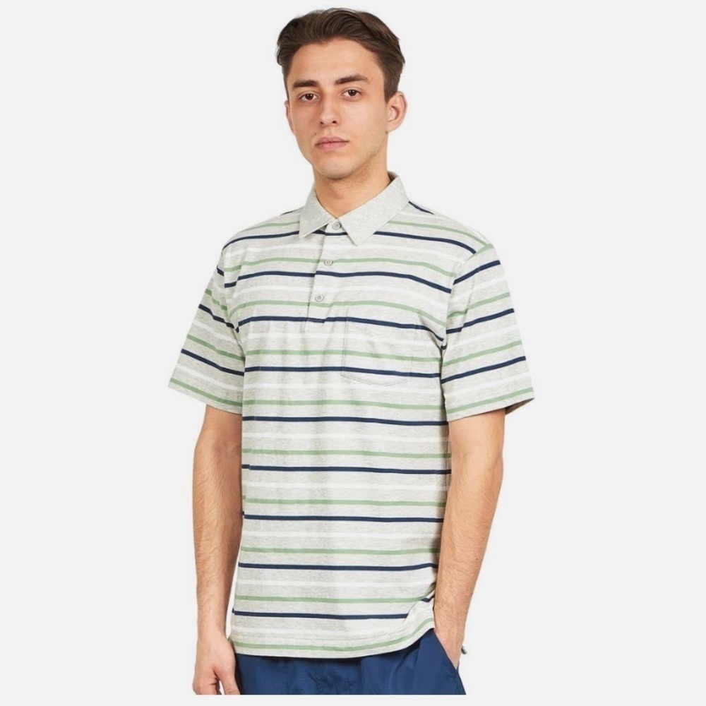 Patagonia Men’s Large Organic Cotton Gray Striped Squeaky Clean Polo Shirt